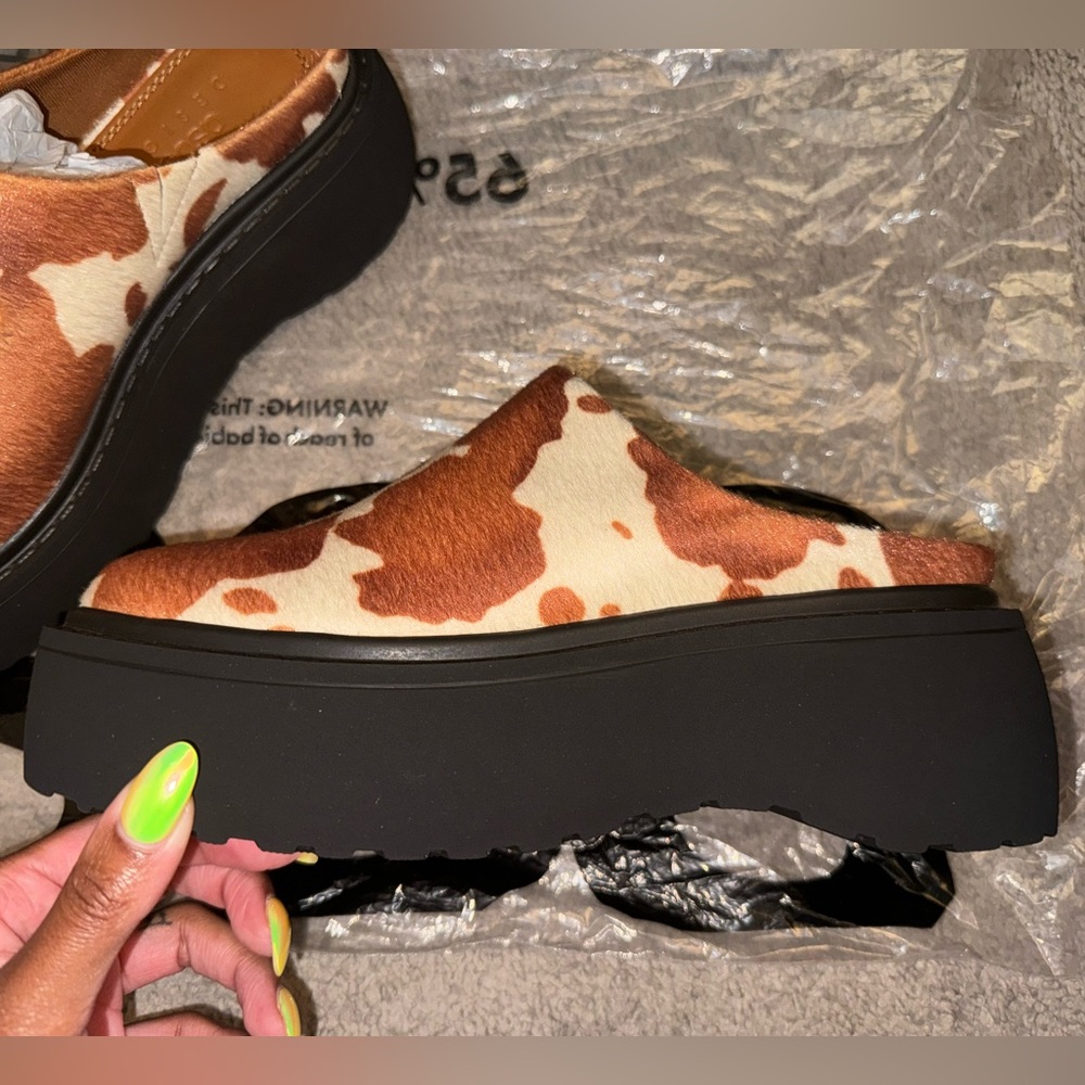 Milo Cow Print Chunky Mules